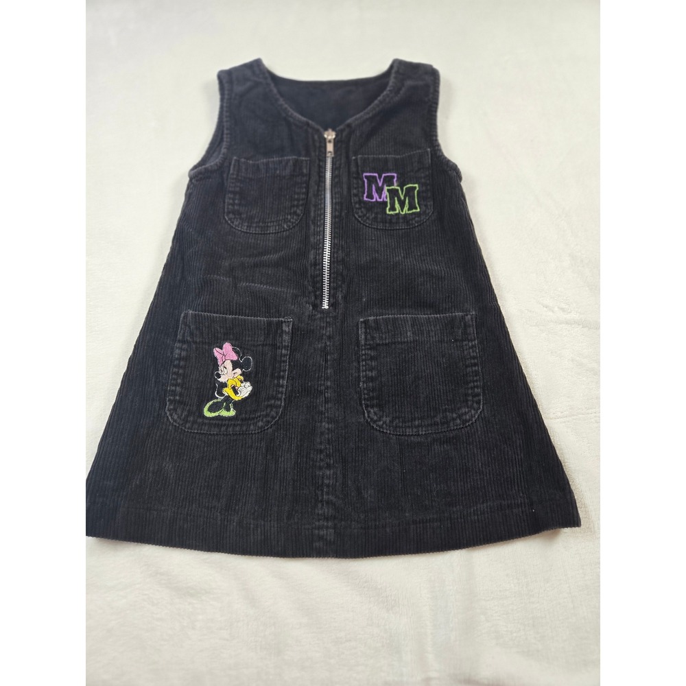 Disney Minnie Mouse Black Corduroy Jumper Dress Girls Size 4 Vintage ‎ Zip